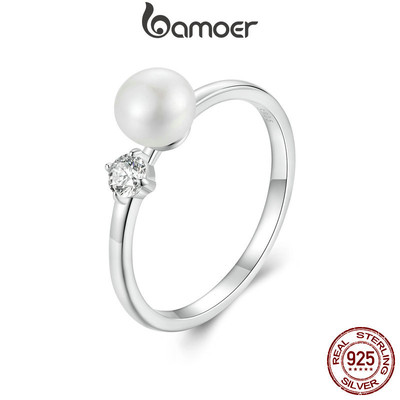 Bamoer 925 Sterling Sliver Nhẫn Rêu Ngọc Trai Tự Nhiên Thiết Kế 0.1ct Sang Trọng Trang Sức Thời Trang Quà Tặng Cho Nữ