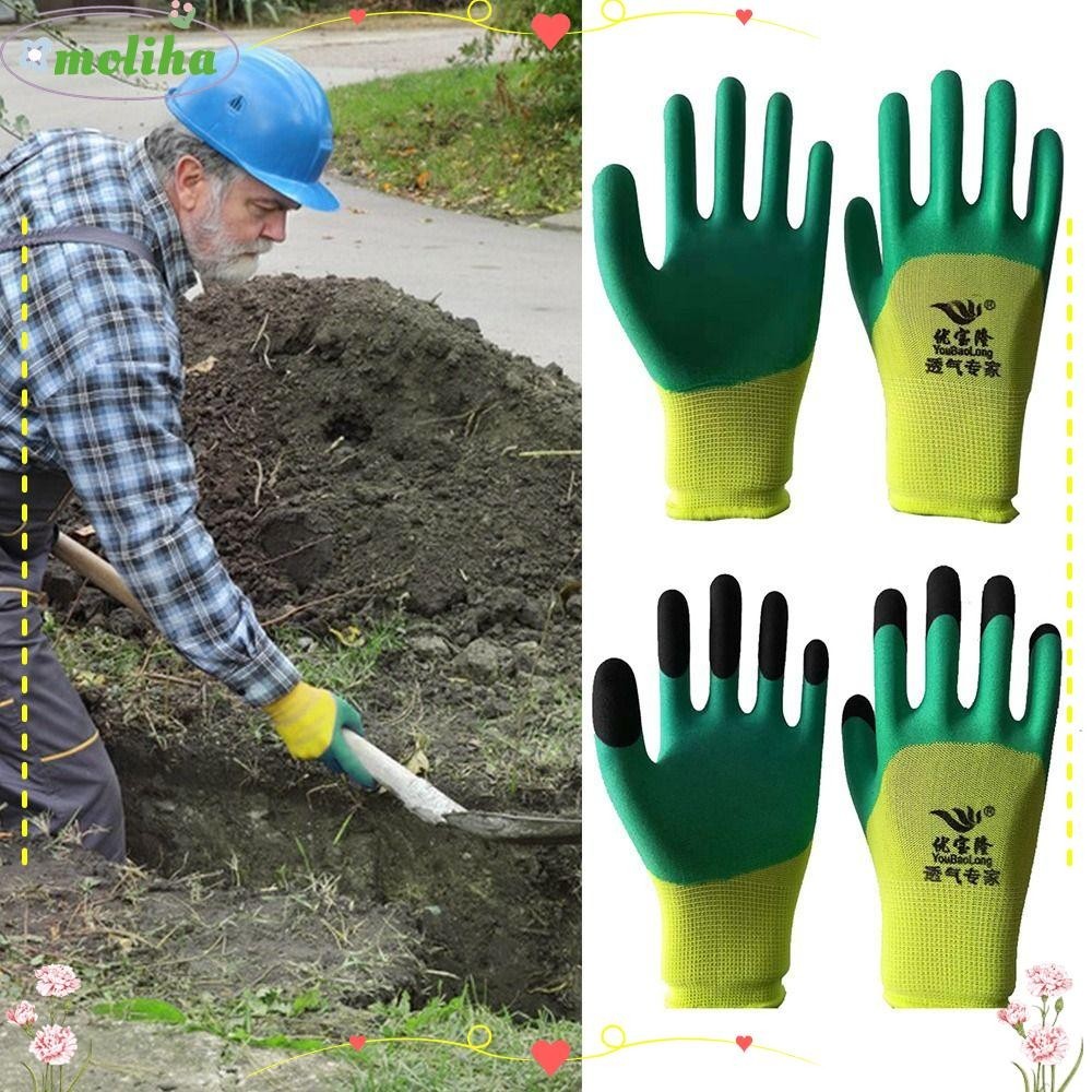 Găng tay an toàn làm việc MOLIHA, Găng tay ngâm tẩm cao su linh hoạt màu xanh lá cây, Dụng cụ cao su chống trượt Găng tay bảo vệ chống dầu bằng cao su
