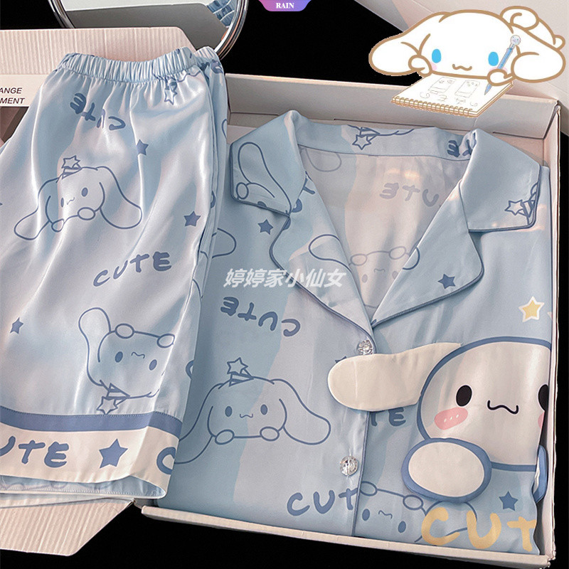 Ins Phong Cách Hoạt Hình Dễ Thương Sanrio Cinnamoroll Bộ Đồ Ngủ Nữ Ngày Mùa Hè Mới Có Thể Mặc Bên Ngoài Quần Short Tay Ngắn Bộ Đồ Gia Đình [RAIN]