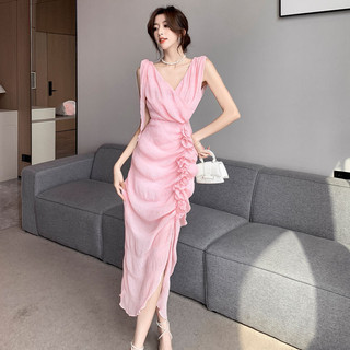 Phong Cách Mới Sang Trọng Thiết Kế Độc Đáo Pháp Cổ Chữ V Hẹp Mỏng Hơn Nhìn Kỳ Nghỉ Đầm Cao Cấp Sinh Nhật Váy Dài