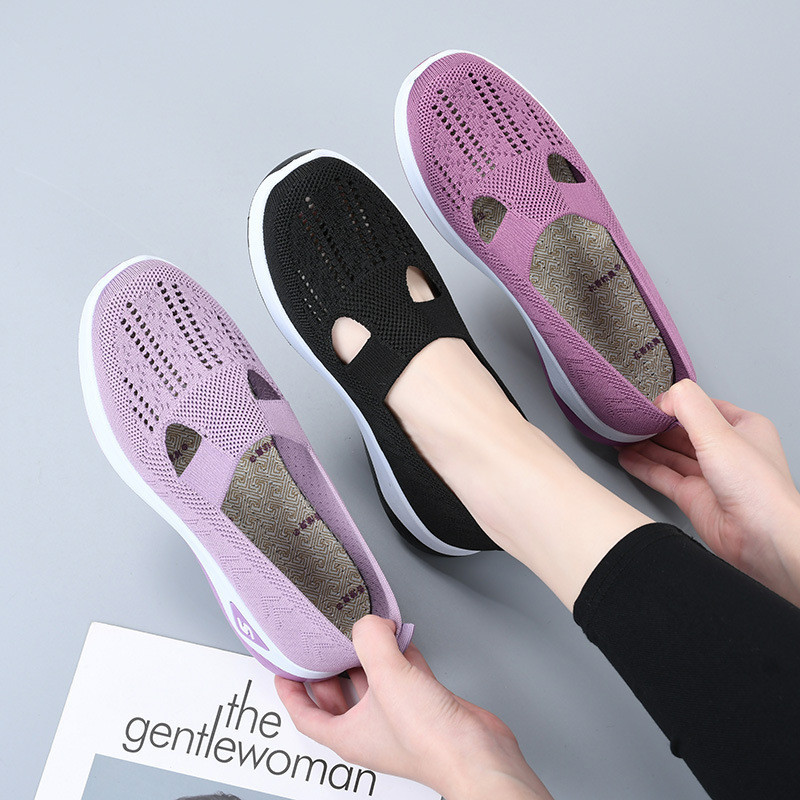 Giày Nữ Mùa Hè slip-on Giày Thể Thao Cổ Bắc Kinh Giày Vải Chống Trơn Trượt Rỗng Thoáng Khí Nhẹ Thoải Mái Thích Hợp Cho Các Bà Mẹ Trung Niên Và Người Cao Tuổi