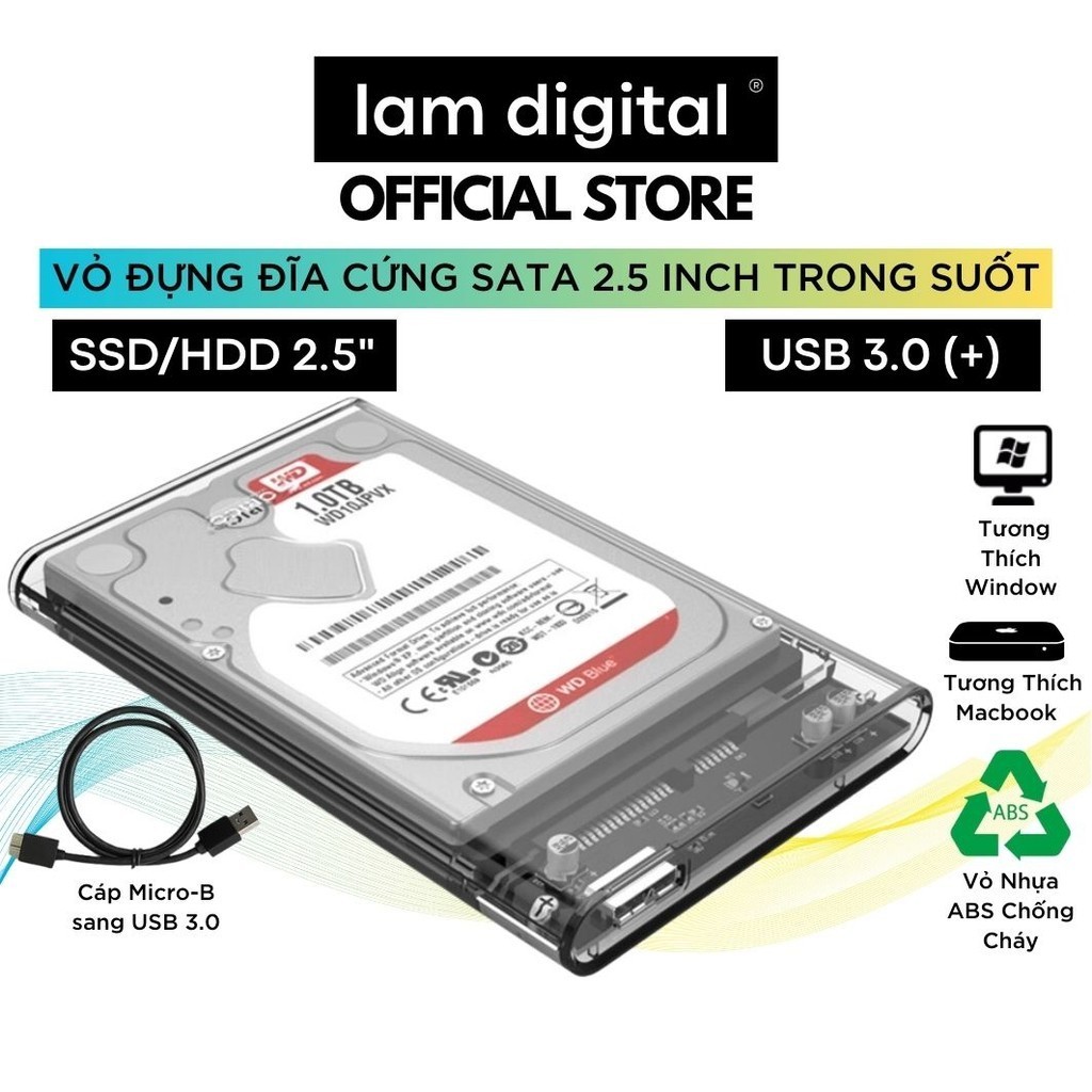 Box Hộp Đựng Ổ Cứng Ngoài 2.5-inch Trong Suốt SATA 2.5 USB 3.0 - Hộp Đựng Ổ Cứng Bảo Hành 12 Tháng