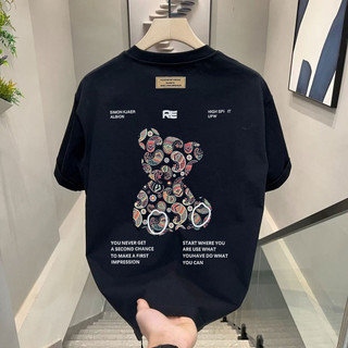 Áo Thun Nam Nữ Hai Mặt In Hình Paisley Ngồi Gấu Lược Cotton Tay Ngắn Đáy Áo Sơ Mi Bé Trai