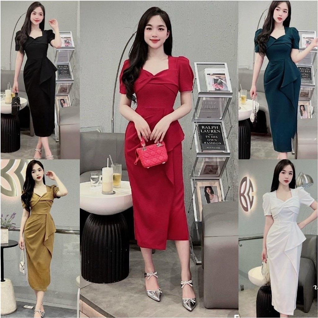 Váy công sở, váy body rúm eo vạt bèo siêu xinh