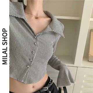 Áo sơ mi dài tay sọc họa tiết Spice Girl Hàn Quốc dành cho nữ