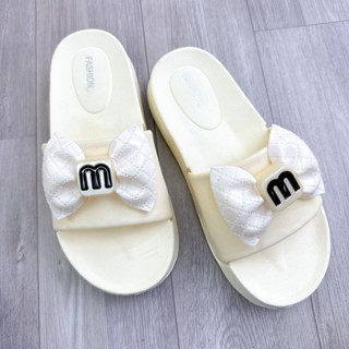 Dép sandal nữ đế độn 4cm gắn Nơ M, dép lê phong cách Hàn Quốc