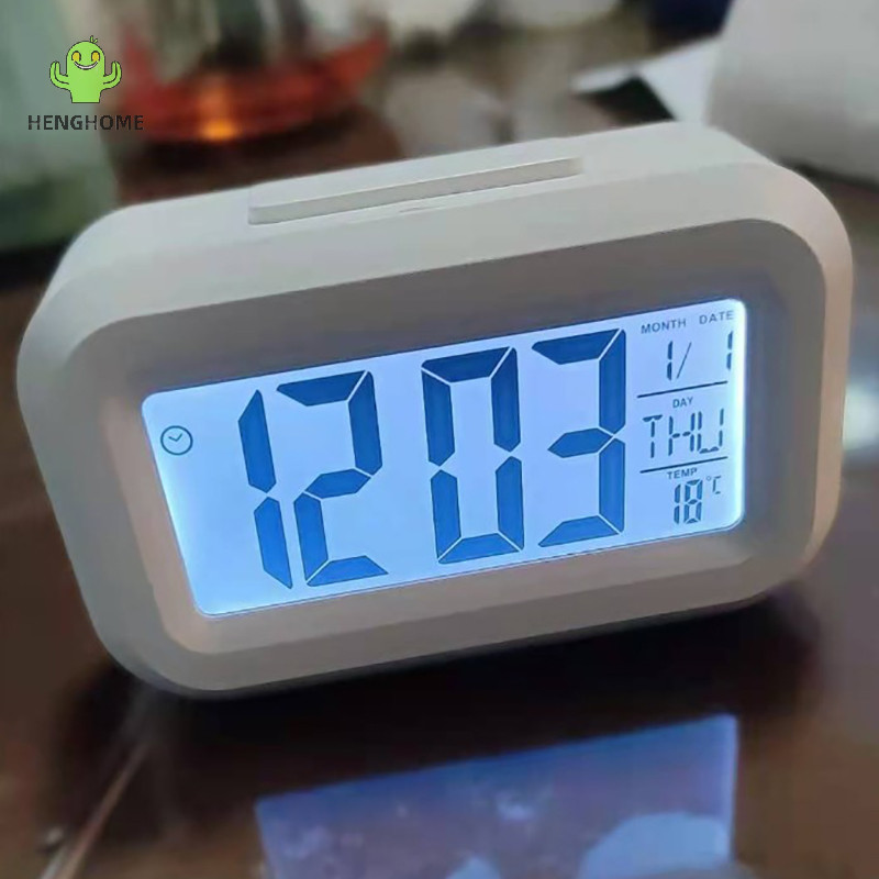 Henghome LED Kỹ Thuật Số Phát Sáng Ban Đêm Đồng Hồ Báo Thức Điện Tử Cho Văn Phòng Tại Nhà Đèn Nền Lịch Ngáy Đồng Hồ Nhiệt Độ Đồng Hồ Điện Tử *