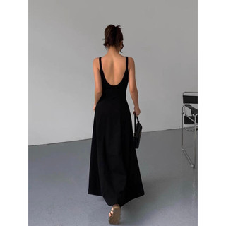 Đầm maxi thun lụa 2 dây hở lưng dáng xòe