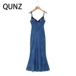Đầm dài vừa phải cổ chữ V cổ chữ V thời trang Qunz 6426