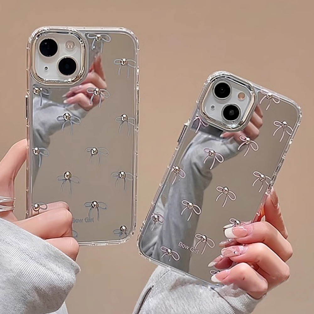 Ốp Điện Thoại Gương Nơ Hạt 3D Sang Trọng Cho IPhone 11 15 14 Pro MAX 12 13 Promax 15 / 14 Plus XS MAX XR 7 8Plus Ốp lưng Chống Rơi