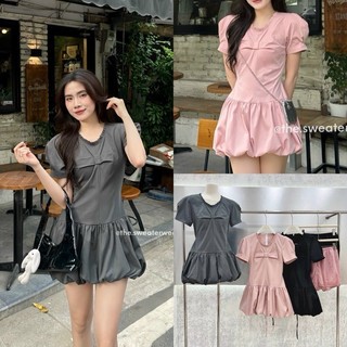 Váy bí tay bồng viền nơ ngực bồng kèm quần trong 168.fashion Vay140/P4K12