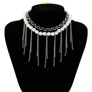 Nice Vintage Tua Rua Vòng Cổ Hai Lớp Choker Giả Ngọc Trai Xương Đòn Dây Chuyền