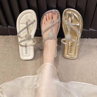 Dép nữ đế bệt đính đá mới, dép kẹp ngón đế 2cm siêu xinh
