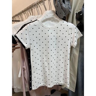 Bm Phong Cách Đeo Vai Mùa Hè Mới Dễ Thương Thanh Niên-Looking Slim Fit Giảm Béo Cotton Bên Trong Mặc Đế Chấm Bi In Áo Thun Tay Ngắn