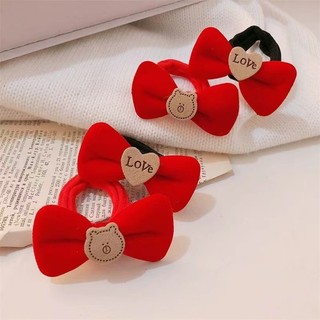 Dây buộc tóc nơ đỏ, đuôi ngựa, dây buộc tóc, băng đô dây cao su dành cho nữ