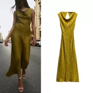 Zara Mùa Hè Sản Phẩm Mới Châu Âu Phong Cách Mỹ Cổ Thả Tay Dây Thiết Kế Hiệu Ứng Nhăn Quạt Váy Sáo 1165112
