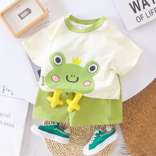 Set Áo Thun Tay Ngắn Hoàng Tử Ếch Quần Đùi Xanh Cho Bé Trai 1 - 5 Tuổi MINTSCLOSET Quảng Châu TN3399