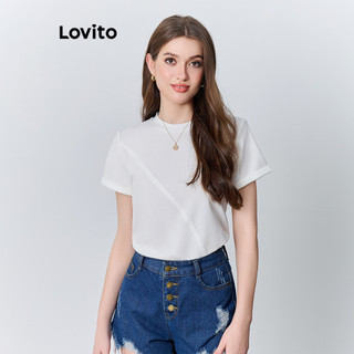 Áo thun Lovito màu trơn xếp nếp phong cách thường ngày dành cho nữ LNE53089