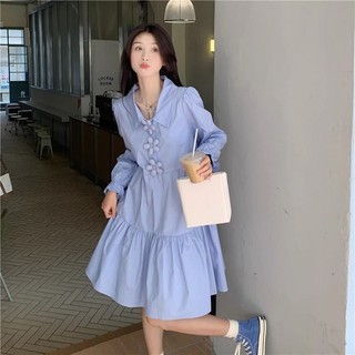 Áo Sơ Mi Dài Tay Váy Liền Váy Búp Bê Chít Eo Rộng Rãi Dáng Người Nhỏ Mẫu Mới Cho Nữ