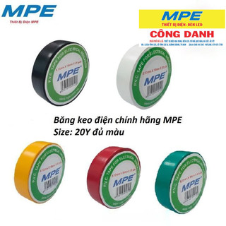 Băng keo điện chính hãng MPE dài 20 ya màu đen, trắng, đỏ, vàng, xanh lá, băng dính điện MPE