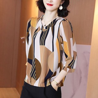 Người Cao Tuổi Trung Niên Quần Áo Mẹ 40-60 Tuổi Tay Ba Phần Tư Voan Cao Cấp Áo Sơ Mi Nhỏ Áo