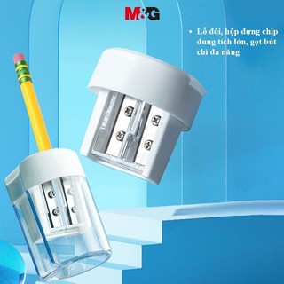 M&G Double Hole Pencil Sharpener Student Portable Mini Multifunctional Pencil Sharpener Large Caliber Pencil Sharpener Transparent White