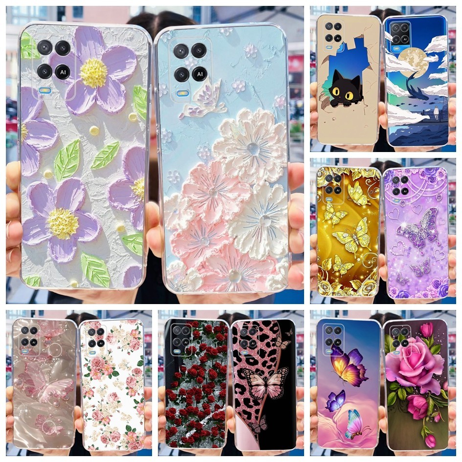 Dành Cho OPPO A54 Ốp điện thoại CPH2239 Hoa Bướm Trong Suốt Silicon Mềm TPU Ốp điện thoại Cho OPPO A