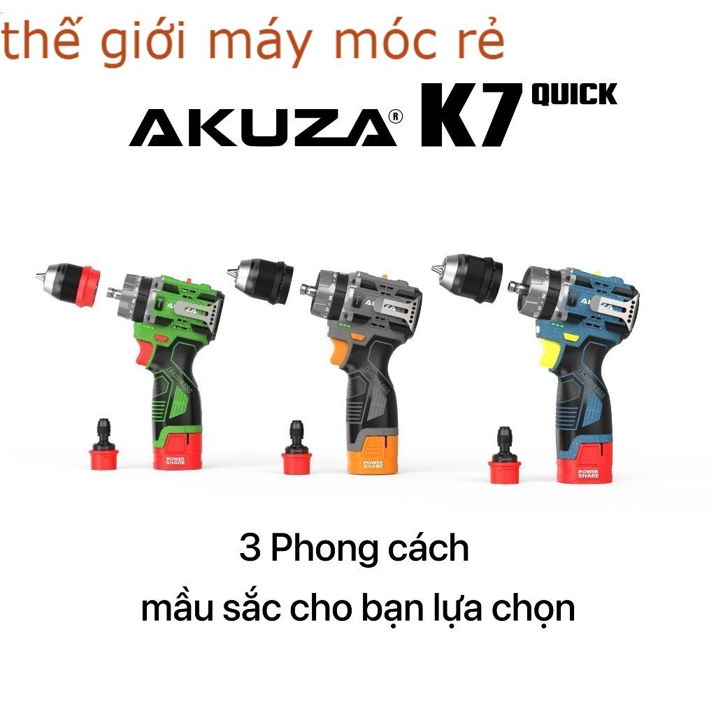 Máy Khoan 3 Chức Năng, AKUZA K7, Khoan pi.m Và Cấp Trượt 2 Trong 1,  Đầu 10 Thế giới máy  móc