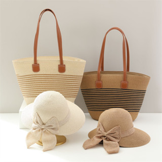 Set túi cói đeo vai size to + mũ cói lẹm nơ sau siêu xinh