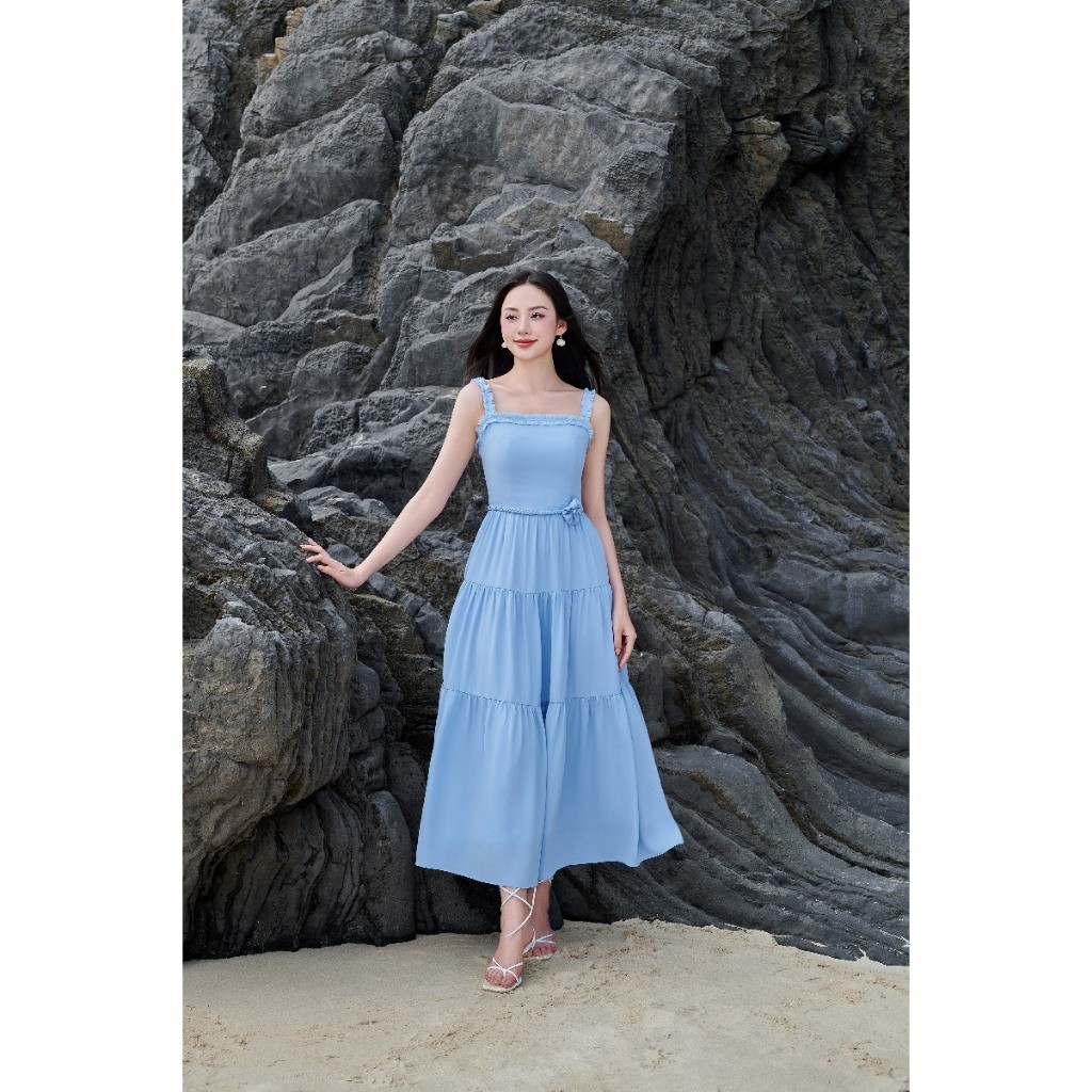 Đầm maxi 2 dây xếp tầng LD350