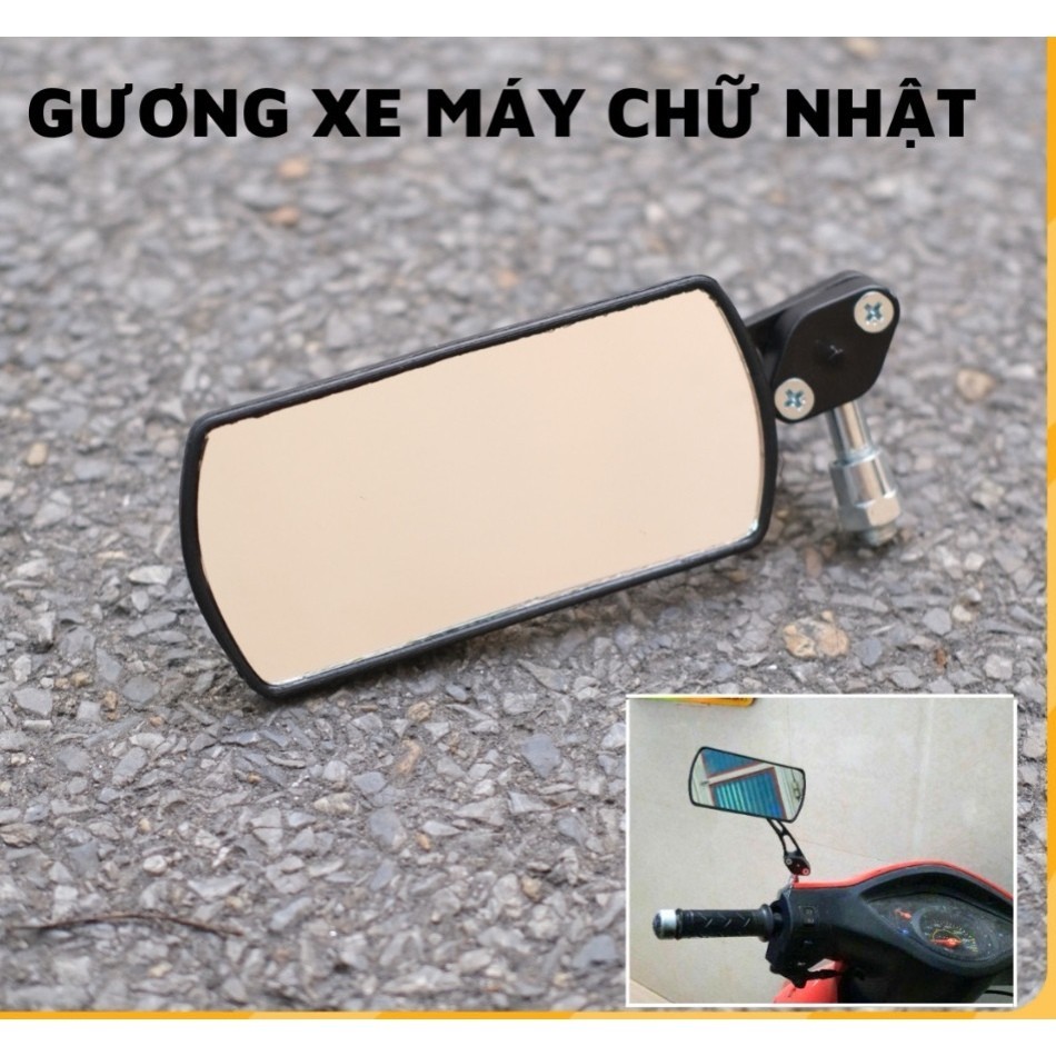 Gương Xe Máy Hình Chữ Nhật Kính Trắng Nhìn Rõ Khi Đi Đường