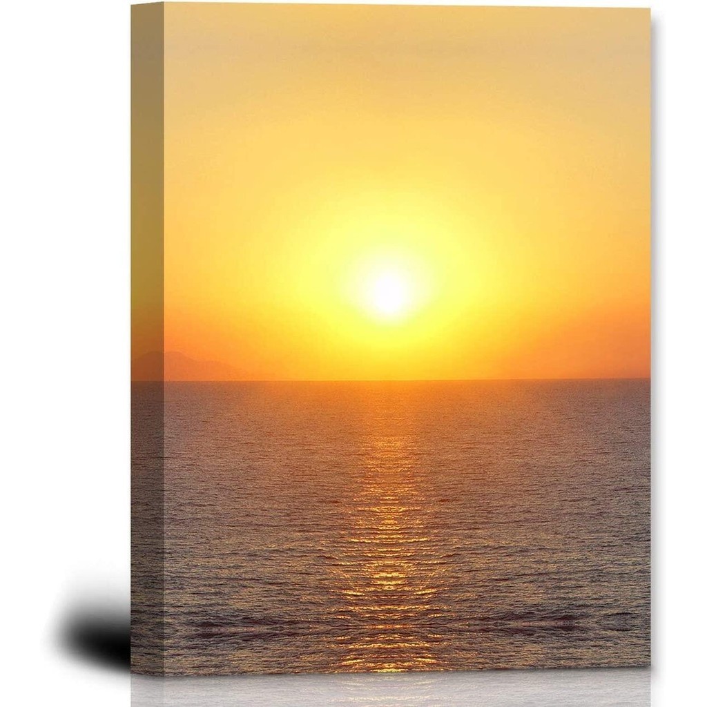 Nghệ thuật treo tường hoàng hôn biển mở để trang trí phòng khách Mặt trời đóng khung Rơi trên tranh nước rộng Ánh nắng phát sáng từ những gợn sóng Hình ảnh Dusk Seascape