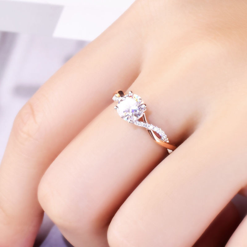 [Lỗ không đáy] 1 Carat Moissanite Mô phỏng Nhẫn kim cương vàng hồng Nữ Nhẫn cưới mạ bạc Quà tặng cho bạn gái Ngày lễ tình nhân