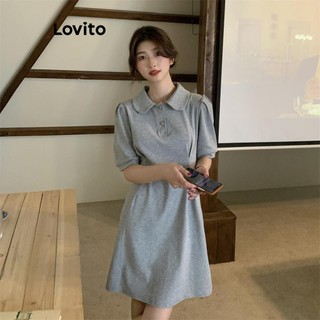 Đầm Lovito xếp ly màu trơn phong cách nhã nhặn cho nữ LNE57678