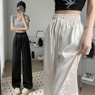 Satin Jacquard Quần Ống Rộng Nữ Mùa Xuân Mùa Hè 2024 Phong Cách Mới Cao Cấp Ôm Hơn Nhìn Băng Lụa Thường Ngày Tầng-Mopping Quần