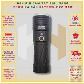 Đèn pin cầm tay siêu sáng RAYBOW 1122 MAX chiếu xa 1000m chống nước sạc lại cho điện thoại