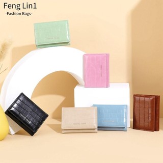Ví ngắn fenglin, ví gấp màu trơn bằng da pu, ví gấp ngắn thời trang ví nữ