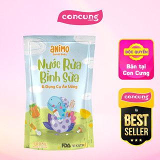 Nước rửa bình sữa kháng khuẩn Animo túi 500ml - Xanh da trời