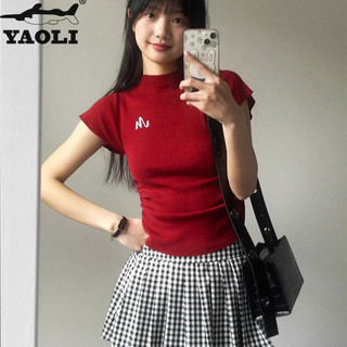 Áo thun nữ cổ cao nửa cổ ngắn tay dáng ôm vừa vặn