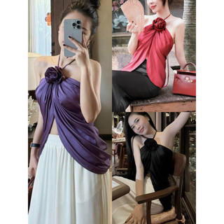 Áo yếm lụa Hàn châu đính hoa hở lưng