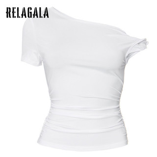 RelaGala Nữ Mới Thời Trang Đơn Giản Màu Trơn Cổ Áo Thun Tay Ngắn Đa Năng