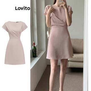 Đầm Lovito xếp ly màu trơn phong cách thường ngày cho nữ L80ED269