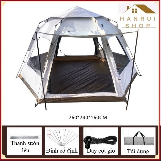 Lều Cắm Trại Hexa KORAMAN cao cấp (5-8 người) 2 cửa chính 4 cửa sổ chống muỗi ❤️Hanrui Shop❤️