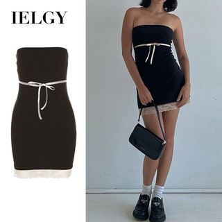 Ielgy Váy quấn ngực một đường viền cổ áo dành cho nữ Váy ôm hông ngắn hợp thời trang tinh khiết và gợi cảm