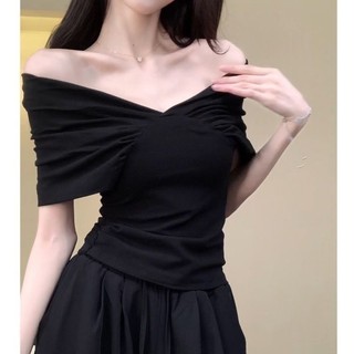 Áo cộc mùa hè kiểu nữ trễ vai dáng croptop ôm body chất liệu thun co giãn hàng QCCC NGOMINH SP180