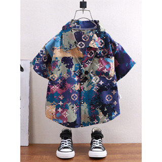 Áo sơ mi bé trai thường ngày áo đi biển bé trai Áo sơ mi hoa thanh thiếu niên