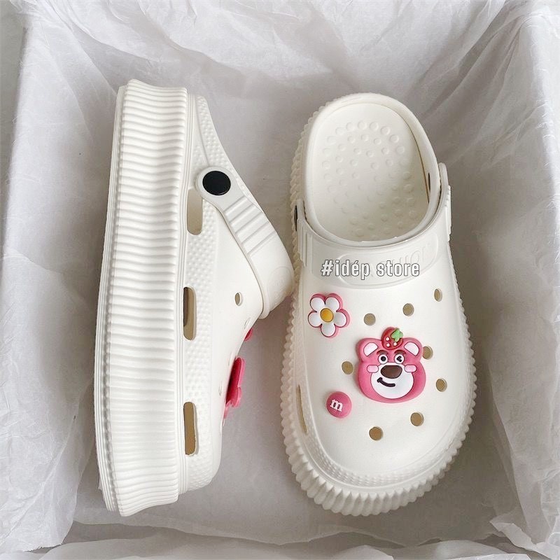 Dép sục Cross nữ đế bánh mì cao 6cm (tặng 6 sticker Gấu dâu, Kuromi) ❤S023❤ Giày sục y tá đế dày hot