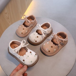 Giày bệt da PU mềm nhẹ đính hoa cho bé gái - Giày búp bê quai dán đính nơ dễ thương cho bé 2417