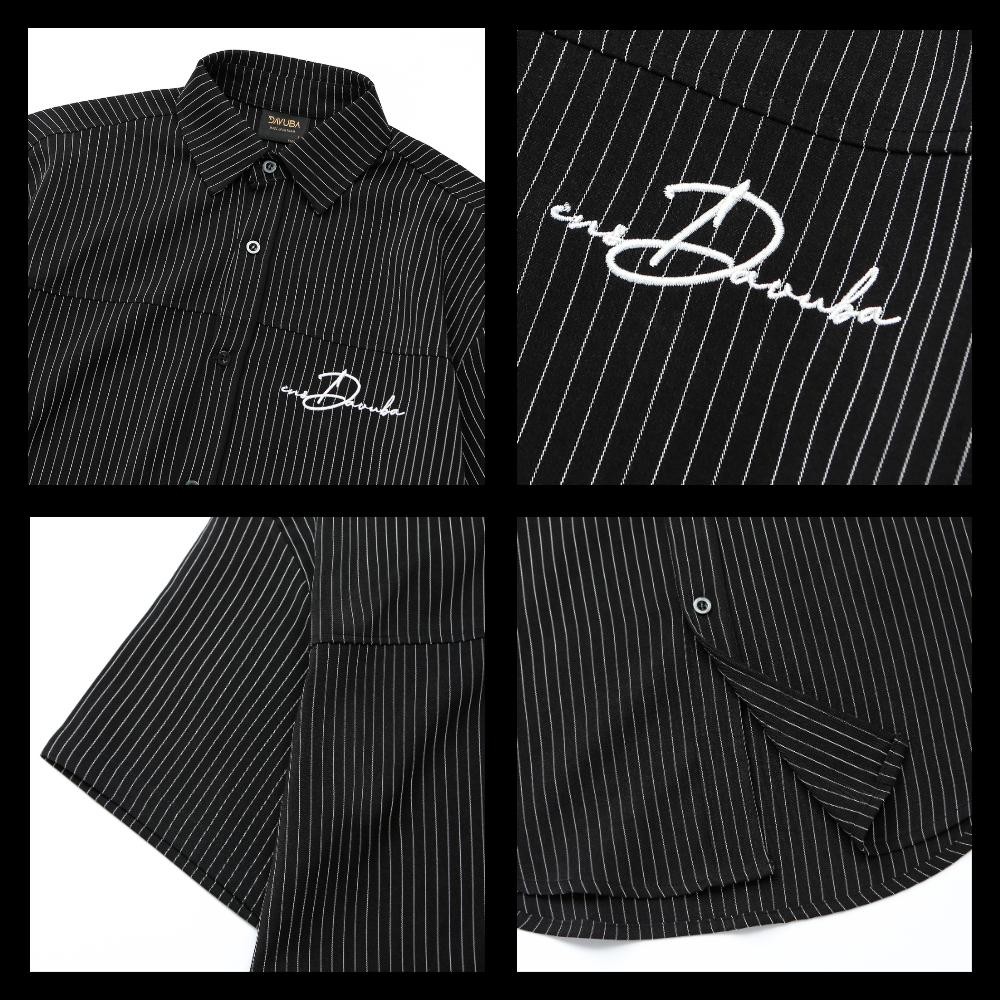 Bộ quần áo DAVUBA kẻ sọc cộc tay nam nữ logo thêu SM130 | BigBuy360 - bigbuy360.vn