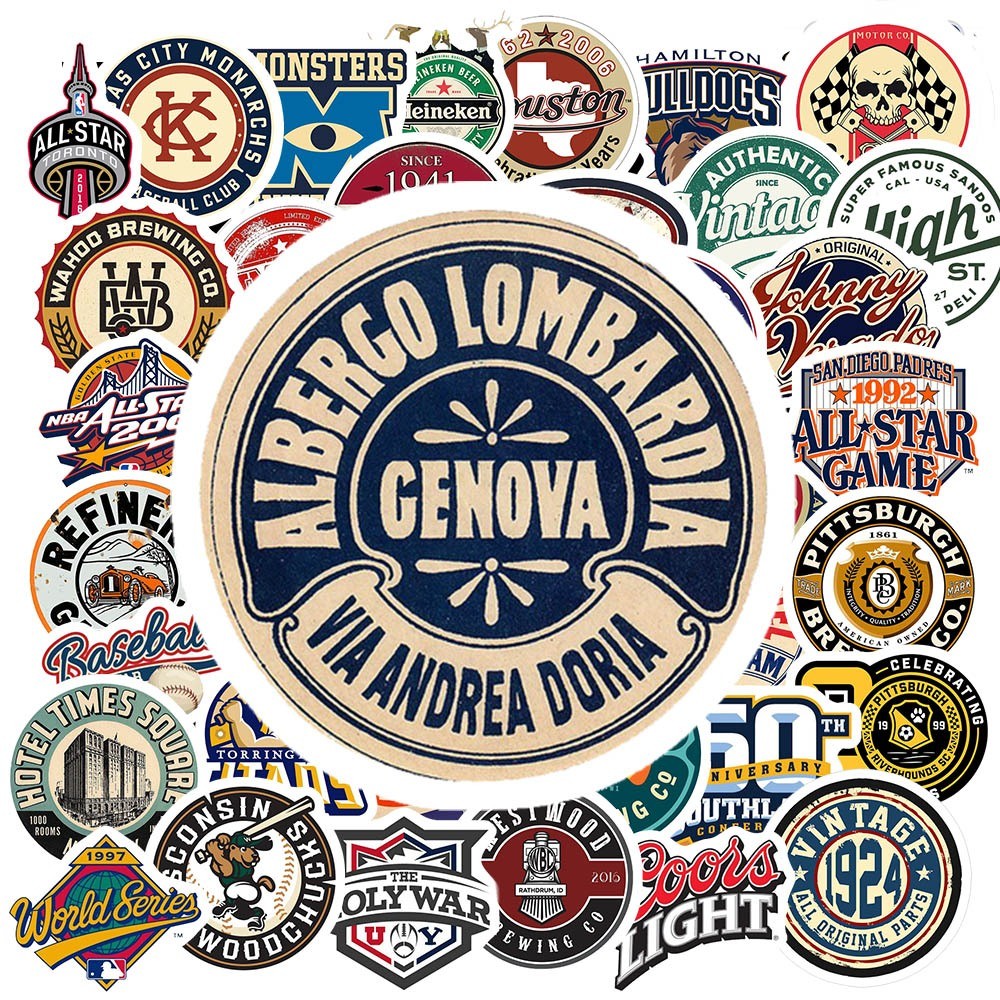 Bộ Sticker Chống Nước - 50 Sticker Vintage Label  sticker dán laptop, điện thoại, đàn guitar, mũ bảo